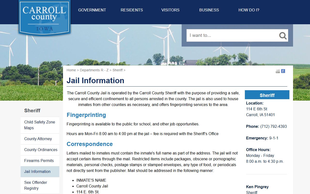 Carroll County Jail inmate lookup and jail information page
