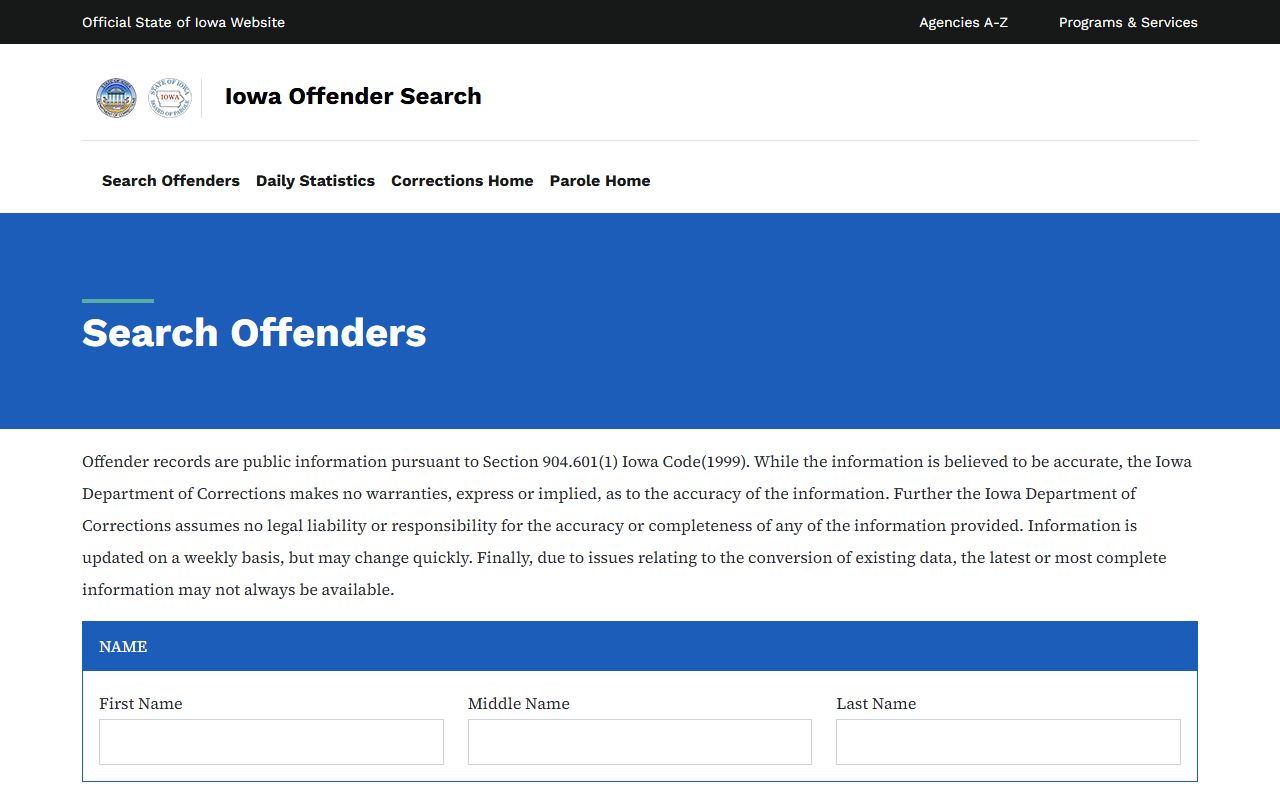 Iowa DOC offender search for Carroll County sentenced inmate lookup
